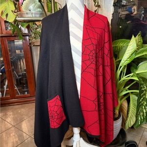 Black and Red Spiderweb Knit Cape